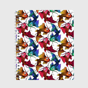 Тетрадь с принтом Японские рыбки КОИ узор , 100% бумага | 48 листов, плотность листов — 60 г/м2, плотность картонной обложки — 250 г/м2. Листы скреплены сбоку удобной пружинной спиралью. Уголки страниц и обложки скругленные. Цвет линий — светло-серый
 | aquarium | japan | japan koi | japanese | koi fish | pattern | watercolor | акварель | аквариум | большие глаза | декоративные рыбки | животные | карп | карпы | паттерн | разноцветные рыбки | рисунок | сазан | сазаны | узор из рыб