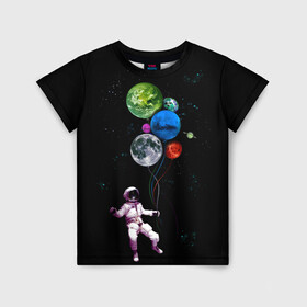Детская футболка 3D с принтом Космонавт Воздушные Планеты , 100% гипоаллергенный полиэфир | прямой крой, круглый вырез горловины, длина до линии бедер, чуть спущенное плечо, ткань немного тянется | Тематика изображения на принте: alien | earth | galaxy | hello | mars | moon | nasa | space | star | абстракция | вселенная | звезда | земля | космонавт | космос | луна | марс | наса | нло | планета | привет | текстура | узор | шары