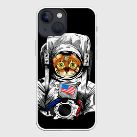 Чехол для iPhone 13 mini с принтом Кот Космонавт (США) ,  |  | cat | earth | mars | moon | nasa | space | star | животные | звезда | земля | космонавт | космос | кот | кошка | луна | марс | наса | планета | прикол