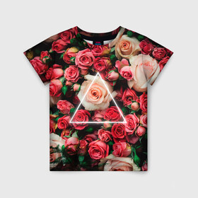 Детская футболка 3D с принтом ROSE NEON | РОЗЫ НЕОН , 100% гипоаллергенный полиэфир | прямой крой, круглый вырез горловины, длина до линии бедер, чуть спущенное плечо, ткань немного тянется | rose | женская | любовь | молодежь | мужская | неон | розы | свобода