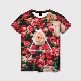 Женская футболка 3D с принтом ROSE NEON | РОЗЫ НЕОН , 100% полиэфир ( синтетическое хлопкоподобное полотно) | прямой крой, круглый вырез горловины, длина до линии бедер | rose | женская | любовь | молодежь | мужская | неон | розы | свобода