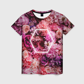 Женская футболка 3D с принтом ROSE | РОЗЫ , 100% полиэфир ( синтетическое хлопкоподобное полотно) | прямой крой, круглый вырез горловины, длина до линии бедер | rose | женская | любовь | молодежь | мужская | неон | розы | свобода