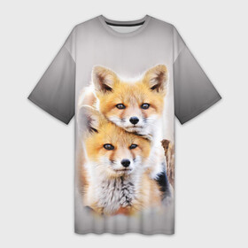 Платье-футболка 3D с принтом Лисята ,  |  | детеныши | животные | лиса | лисенок | лисичка | лисята | природа | рыжая