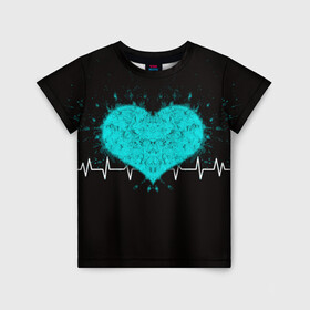 Детская футболка 3D с принтом стук сердца , 100% гипоаллергенный полиэфир | прямой крой, круглый вырез горловины, длина до линии бедер, чуть спущенное плечо, ткань немного тянется | в ритме сердца | геометрическое сердце | горячее сердце | огненное сердце | сердце