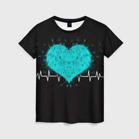 Женская футболка 3D с принтом стук сердца , 100% полиэфир ( синтетическое хлопкоподобное полотно) | прямой крой, круглый вырез горловины, длина до линии бедер | в ритме сердца | геометрическое сердце | горячее сердце | огненное сердце | сердце