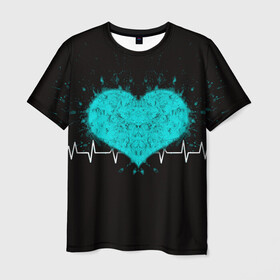 Мужская футболка 3D с принтом стук сердца , 100% полиэфир | прямой крой, круглый вырез горловины, длина до линии бедер | Тематика изображения на принте: в ритме сердца | геометрическое сердце | горячее сердце | огненное сердце | сердце
