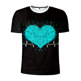 Мужская футболка 3D спортивная с принтом стук сердца , 100% полиэстер с улучшенными характеристиками | приталенный силуэт, круглая горловина, широкие плечи, сужается к линии бедра | Тематика изображения на принте: в ритме сердца | геометрическое сердце | горячее сердце | огненное сердце | сердце