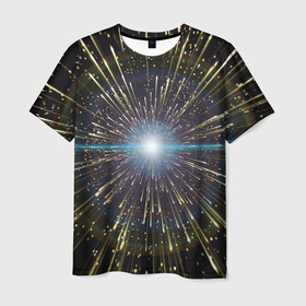 Мужская футболка 3D с принтом Неоновые стрелы , 100% полиэфир | прямой крой, круглый вырез горловины, длина до линии бедер | космос | лучи | неон | пространство | сияние | стрелы