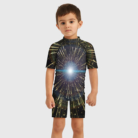 Детский купальный костюм 3D с принтом Неоновые стрелы , Полиэстер 85%, Спандекс 15% | застежка на молнии на спине | космос | лучи | неон | пространство | сияние | стрелы