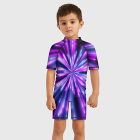 Детский купальный костюм 3D с принтом Неоновые стрелы , Полиэстер 85%, Спандекс 15% | застежка на молнии на спине | космос | лучи | неон | пространство | стрелы
