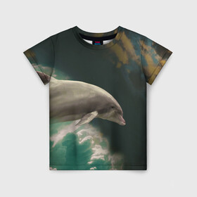 Детская футболка 3D с принтом Дельфин в облаках , 100% гипоаллергенный полиэфир | прямой крой, круглый вырез горловины, длина до линии бедер, чуть спущенное плечо, ткань немного тянется | дельфин | облака | плавник | полет | свобода
