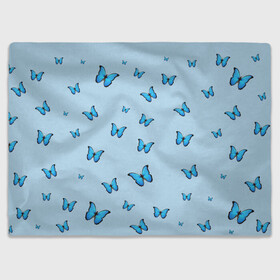 Плед 3D с принтом Синие бабочки , 100% полиэстер | закругленные углы, все края обработаны. Ткань не мнется и не растягивается | blue | butterfly | emoji | smile | бабочки | насекомые | эмоджи