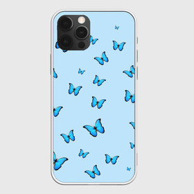 Чехол для iPhone 12 Pro Max с принтом Синие бабочки , Силикон |  | blue | butterfly | emoji | smile | бабочки | насекомые | эмоджи