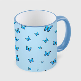 Кружка с принтом Синие бабочки , керамика | ёмкость 330 мл | blue | butterfly | emoji | smile | бабочки | насекомые | эмоджи