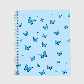 Тетрадь с принтом Синие бабочки , 100% бумага | 48 листов, плотность листов — 60 г/м2, плотность картонной обложки — 250 г/м2. Листы скреплены сбоку удобной пружинной спиралью. Уголки страниц и обложки скругленные. Цвет линий — светло-серый
 | blue | butterfly | emoji | smile | бабочки | насекомые | эмоджи
