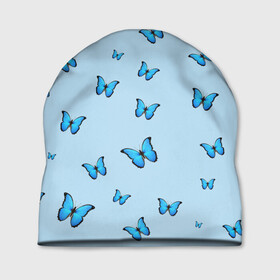Шапка 3D с принтом Синие бабочки , 100% полиэстер | универсальный размер, печать по всей поверхности изделия | blue | butterfly | emoji | smile | бабочки | насекомые | эмоджи
