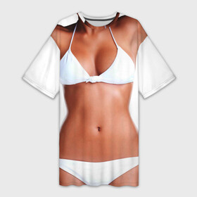 Платье-футболка 3D с принтом Perfect body ,  |  | Тематика изображения на принте: body | girl | perfect body | tan | tanned body | white | white underwear | woman | womans body | белое белье | девушка | женское тело | женщина | загар | идеальное тело | костюм | скин | тело