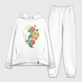 Женский костюм хлопок Oversize с принтом Floral Roses Skull ,  |  | bones | cranium | flower | flowers | gothic | merch | rose | skeleton | skull merch | tattoo | букет | готика | кости | мерч | мистика | рисунок черепа | роза | розы | скелет | татуировка | ужасы | флора | цветы | чайные розы | череп | черепа с