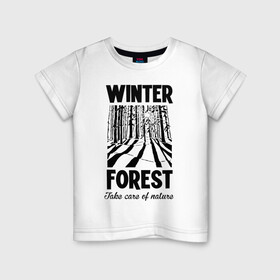 Детская футболка хлопок с принтом Зимний лес , 100% хлопок | круглый вырез горловины, полуприлегающий силуэт, длина до линии бедер | forest | nature | snow | spruce | sun | winter | winter forest | ели | зима | зимний лес | лес | отдых на природе | природа | снег | солнце | сугробы | тени | туризм