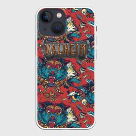 Чехол для iPhone 13 mini с принтом Valheim Viking pattern ,  |  | fantasy | mmo | valheim | valve | валхейм | вальхейм | викинги | выживалка | игра | королевская битва | ммо | ролевая игра | фэнтази