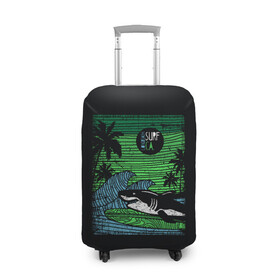 Чехол для чемодана 3D с принтом Surf shark , 86% полиэфир, 14% спандекс | двустороннее нанесение принта, прорези для ручек и колес | shark | акула | вода | море | океан | остров | отпуск | пальмы | серфинг