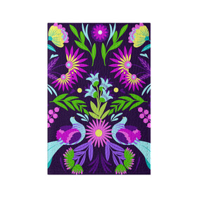 Обложка для паспорта матовая кожа с принтом Мексиканская феерия , натуральная матовая кожа | размер 19,3 х 13,7 см; прозрачные пластиковые крепления | ветки | листья | мексика | птицы | роспись | узоры | цветы | этнические