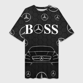 Платье-футболка 3D с принтом BOSS MERCEDES BENZ ,  |  | amg | auto | car | logo | mercedes | mercedes benz | mercedes c | mercedes e | mercedes s | sport car | авто | автомобиль | амг | гелендваген | лого | мерс | мерседес | соты. | спорт | черный