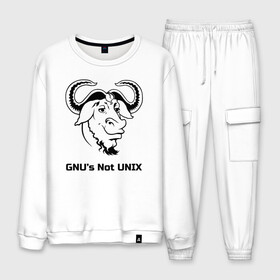 Мужской костюм хлопок с принтом GNU’s Not UNIX , 100% хлопок | на свитшоте круглая горловина, мягкая резинка по низу. Брюки заужены к низу, на них два вида карманов: два “обычных” по бокам и два объемных, с клапанами, расположенные ниже линии бедра. Брюки с мягкой трикотажной резинкой на поясе и по низу штанин. В поясе для дополнительного комфорта — широкие завязки | Тематика изображения на принте: gnu | linux | not unix | programming | гну | линукс | программист | сисадмин | системный администратор