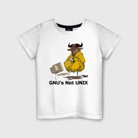 Детская футболка хлопок с принтом GNU’s Not UNIX , 100% хлопок | круглый вырез горловины, полуприлегающий силуэт, длина до линии бедер | gnu | linux | not unix | programming | гну | линукс | программист | сисадмин | системный администратор