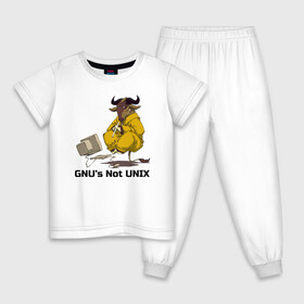 Детская пижама хлопок с принтом GNU’s Not UNIX , 100% хлопок |  брюки и футболка прямого кроя, без карманов, на брюках мягкая резинка на поясе и по низу штанин
 | gnu | linux | not unix | programming | гну | линукс | программист | сисадмин | системный администратор
