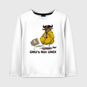 Детский лонгслив хлопок с принтом GNU’s Not UNIX , 100% хлопок | круглый вырез горловины, полуприлегающий силуэт, длина до линии бедер | gnu | linux | not unix | programming | гну | линукс | программист | сисадмин | системный администратор