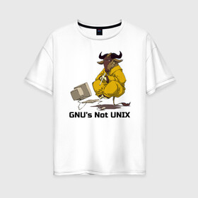 Женская футболка хлопок Oversize с принтом GNU’s Not UNIX , 100% хлопок | свободный крой, круглый ворот, спущенный рукав, длина до линии бедер
 | Тематика изображения на принте: gnu | linux | not unix | programming | гну | линукс | программист | сисадмин | системный администратор