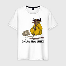 Мужская футболка хлопок с принтом GNU’s Not UNIX , 100% хлопок | прямой крой, круглый вырез горловины, длина до линии бедер, слегка спущенное плечо. | gnu | linux | not unix | programming | гну | линукс | программист | сисадмин | системный администратор