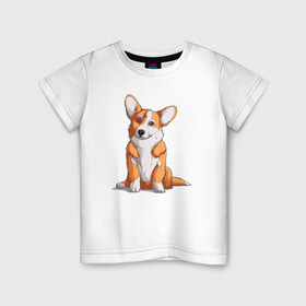 Детская футболка хлопок с принтом Милый корги , 100% хлопок | круглый вырез горловины, полуприлегающий силуэт, длина до линии бедер | corgi | корги | малыш | милашка | милый | очаровашка | пес | песик | собака | собачка