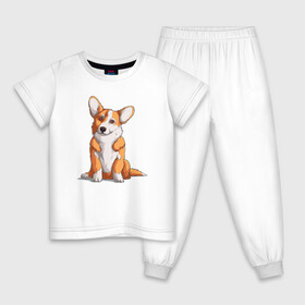 Детская пижама хлопок с принтом Милый корги , 100% хлопок |  брюки и футболка прямого кроя, без карманов, на брюках мягкая резинка на поясе и по низу штанин
 | corgi | корги | малыш | милашка | милый | очаровашка | пес | песик | собака | собачка