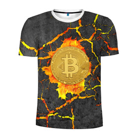 Мужская футболка 3D спортивная с принтом Вулканический Биткоин , 100% полиэстер с улучшенными характеристиками | приталенный силуэт, круглая горловина, широкие плечи, сужается к линии бедра | bitcoin | биткоины | вулкан | крипта | криптовалюта | лава | огонь