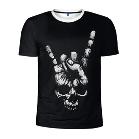Мужская футболка 3D спортивная с принтом Rock Skull , 100% полиэстер с улучшенными характеристиками | приталенный силуэт, круглая горловина, широкие плечи, сужается к линии бедра | rock n roll | skulls | коза | рок | скелет | череп | черепушка
