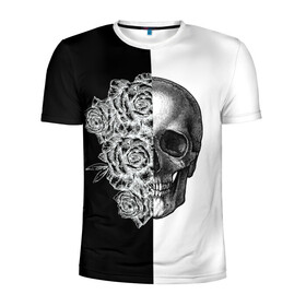 Мужская футболка 3D спортивная с принтом SkullRose Sketch , 100% полиэстер с улучшенными характеристиками | приталенный силуэт, круглая горловина, широкие плечи, сужается к линии бедра | набросок | рисунок карандашом | роза | чб | череп | черепушка | черно белое