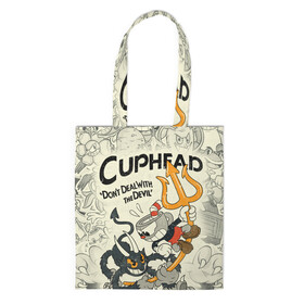 Шоппер 3D с принтом Cuphead and Devil , 100% полиэстер | Плотность: 200 г/м2; Размер: 34×35 см; Высота лямок: 30 см | cuphead | devil | dont deal with the devil | все персонажи | дьявол | игры | капхед | чашеголовый | черт