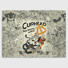 Плед 3D с принтом Cuphead and Devil , 100% полиэстер | закругленные углы, все края обработаны. Ткань не мнется и не растягивается | Тематика изображения на принте: cuphead | devil | dont deal with the devil | все персонажи | дьявол | игры | капхед | чашеголовый | черт