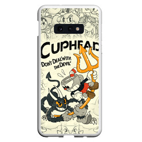 Чехол для Samsung S10E с принтом Cuphead and Devil , Силикон | Область печати: задняя сторона чехла, без боковых панелей | cuphead | devil | dont deal with the devil | все персонажи | дьявол | игры | капхед | чашеголовый | черт