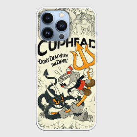 Чехол для iPhone 13 Pro с принтом Cuphead and Devil ,  |  | cuphead | devil | dont deal with the devil | все персонажи | дьявол | игры | капхед | чашеголовый | черт