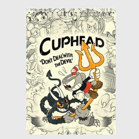 Скетчбук с принтом Cuphead and Devil , 100% бумага
 | 48 листов, плотность листов — 100 г/м2, плотность картонной обложки — 250 г/м2. Листы скреплены сверху удобной пружинной спиралью | cuphead | devil | dont deal with the devil | все персонажи | дьявол | игры | капхед | чашеголовый | черт