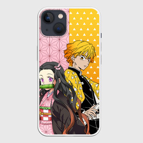 Чехол для iPhone 13 с принтом ЗЕНИЦУ И НЕЗУКА | КЛИНОК ,  |  | demon slayer | kimetsu no yaiba | nezuka | nezuko | shinobu | slayer | tanjiro | zenitsu | гию томиока | демоны | зенитсу | зенитцу | зеницу | иноске хашибира | клинок рассекающий демонов | незука | незуко | танджиро | шинобу кочо