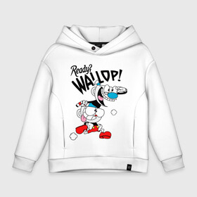 Детское худи Oversize хлопок с принтом Ready? Wallop! Cuphead , френч-терри — 70% хлопок, 30% полиэстер. Мягкий теплый начес внутри —100% хлопок | боковые карманы, эластичные манжеты и нижняя кромка, капюшон на магнитной кнопке | Тематика изображения на принте: cuphead | cuphead and mugman | mugman | ready | wallop | игры | капхед | чашеголовый