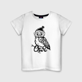 Детская футболка хлопок с принтом Совушка на ветке , 100% хлопок | круглый вырез горловины, полуприлегающий силуэт, длина до линии бедер | Тематика изображения на принте: owl | owls | сова | совушка | совы | филин | фраза | юмор