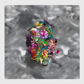 Магнитный плакат 3Х3 с принтом Русалка граффити , Полимерный материал с магнитным слоем | 9 деталей размером 9*9 см | граффити | корабль | русалка | цветы | череп
