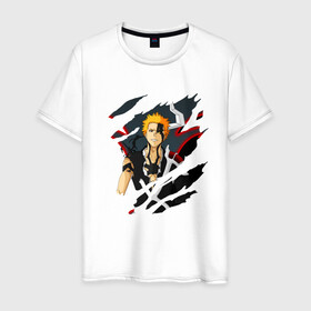 Мужская футболка хлопок с принтом Ичиго Куросаки , 100% хлопок | прямой крой, круглый вырез горловины, длина до линии бедер, слегка спущенное плечо. | bleach | kurosaki ichigo | аниме | блич | ичиго | куросаки | манга