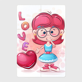 Магнитный плакат 2Х3 с принтом Девочка милашка с сердечком , Полимерный материал с магнитным слоем | 6 деталей размером 9*9 см | Тематика изображения на принте: девочка | любовь | малышка | милашка | мультяшка | очки | сердце
