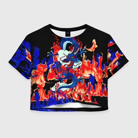 Женская футболка Crop-top 3D с принтом Огненный Дракон , 100% полиэстер | круглая горловина, длина футболки до линии талии, рукава с отворотами | akatsuki | beast | dragon | fire | акацуки | дракон | животные | зверь | змей | когти | облако | огонь | узор | чб | японский